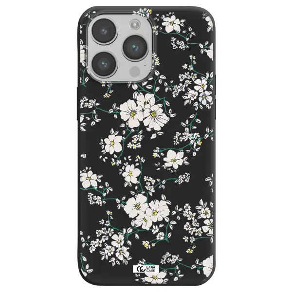White Flower Apple iPhone 14 pro Silicone black Case