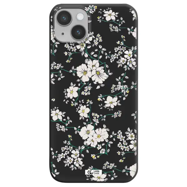 White Flower Apple iPhone 14 Silicone black Case