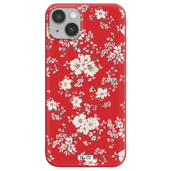 White Flower Apple iPhone 14 Silicone Imperial Red Case