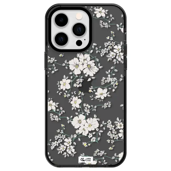 White Flower Apple iPhone 15 Pro impact Smoke Black Case