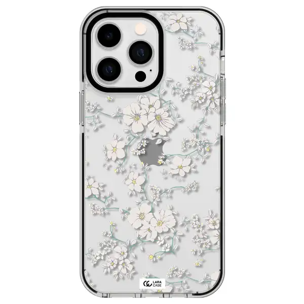 White Flower Apple iPhone 15 Pro Max impact black border Case