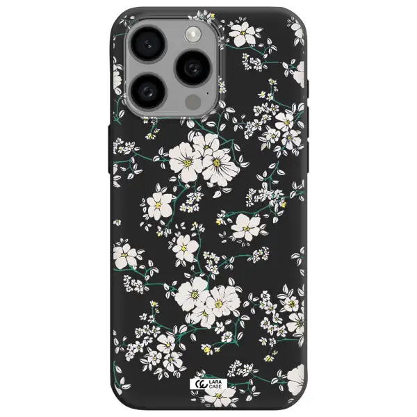 White Flower Apple Iphone 15 Pro max Silicone black Case