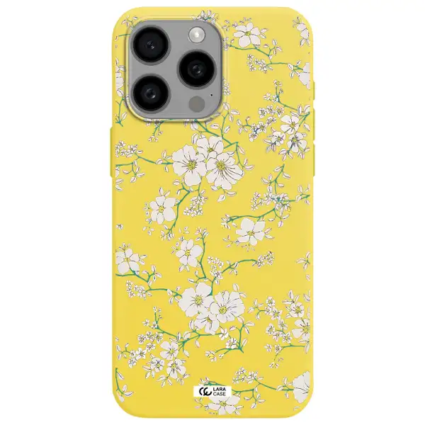 White Flower Apple Iphone 15 Pro max Silicone canary yellow Case
