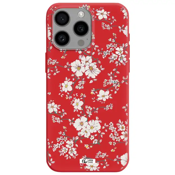 White Flower Apple Iphone 15 Pro Max Silicone Imperial Red Case