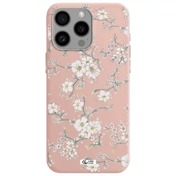White Flower Apple Iphone 15 Pro max Silicone pastel pink Case