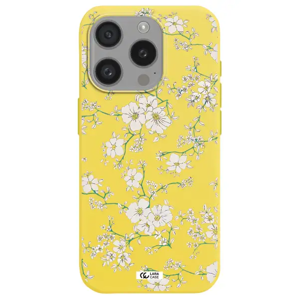 White Flower Apple Iphone 15 Pro Silicone Canary Yellow Case