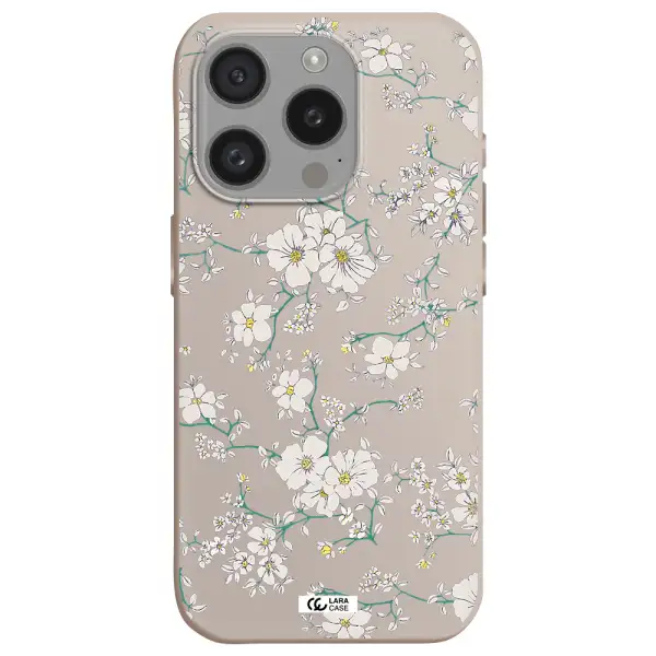 White Flower Apple Iphone 15 Pro Silicone Stone Case