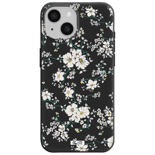 White Flower Apple iPhone 15 Silicone black Case