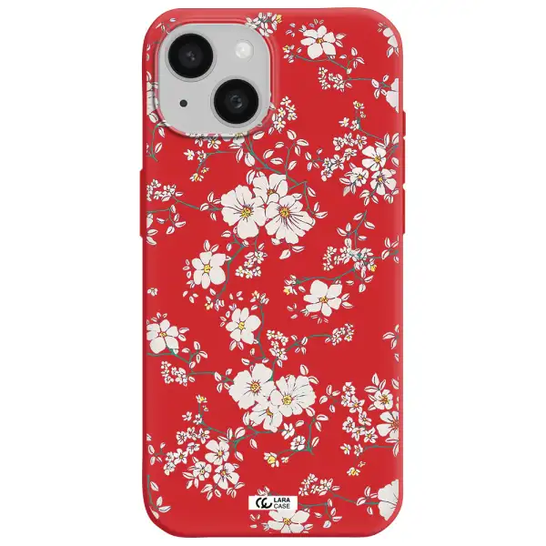 White Flower Apple Iphone 15 Silicone Imperial Red Case