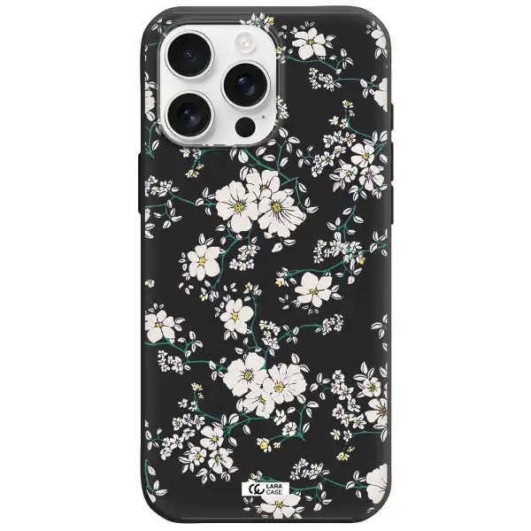 White Flower Apple Iphone 16 Pro Max Silicone Black Case