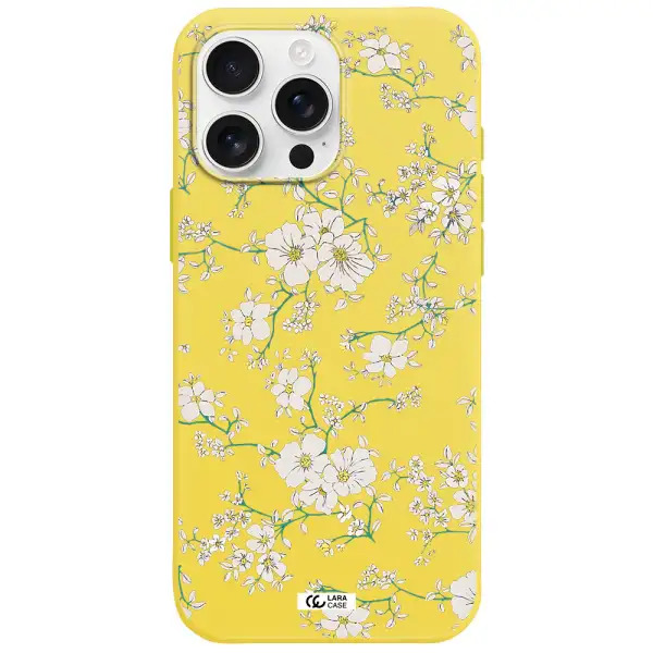 White Flower Apple Iphone 16 Pro Max Silicone Canary Yellow Case