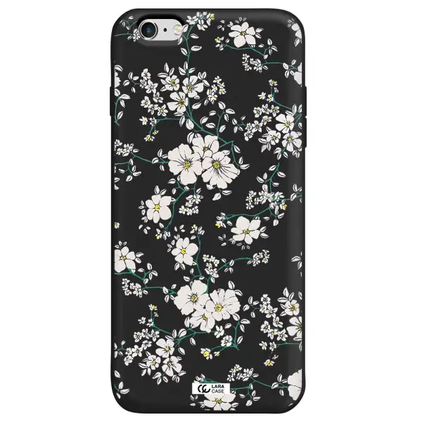 White Flower Apple iPhone 6 plus Silicone black Case
