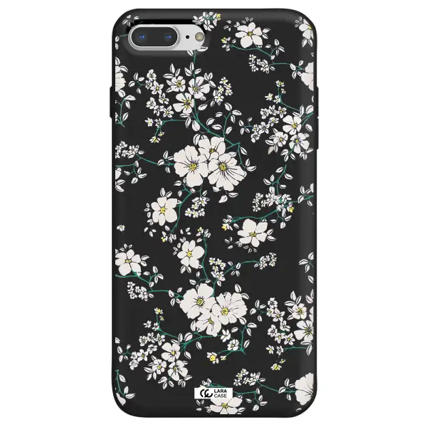 White Flower Apple iPhone 7 plus Silicone black Case