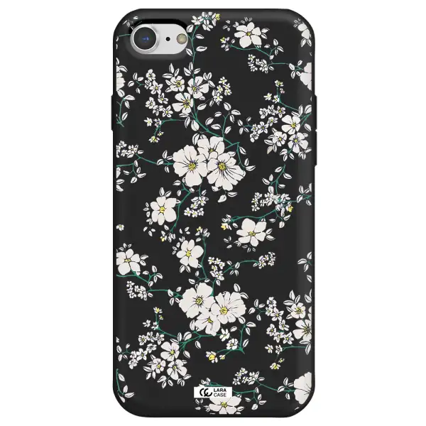 White Flower Apple iPhone 7 Silicone black Case