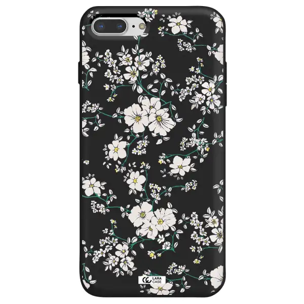 White Flower Apple iPhone 8 plus Silicone black Case