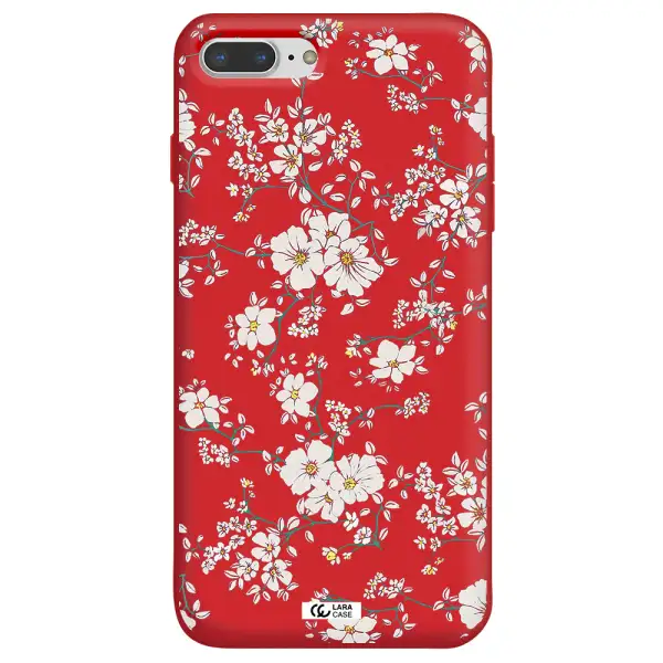 White Flower Apple iPhone 8 plus Silicone Imperial Red Case