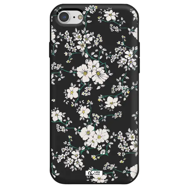White Flower Apple iPhone 8 Silicone black Case