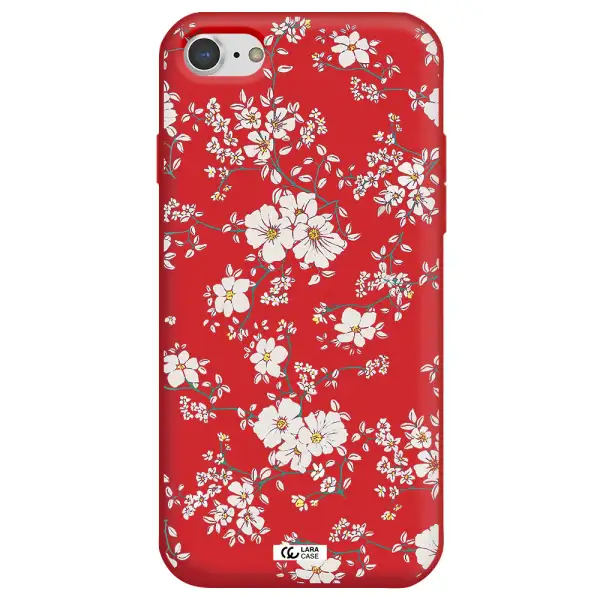 White Flower Apple iPhone 8 Silicone Imperial Red Case