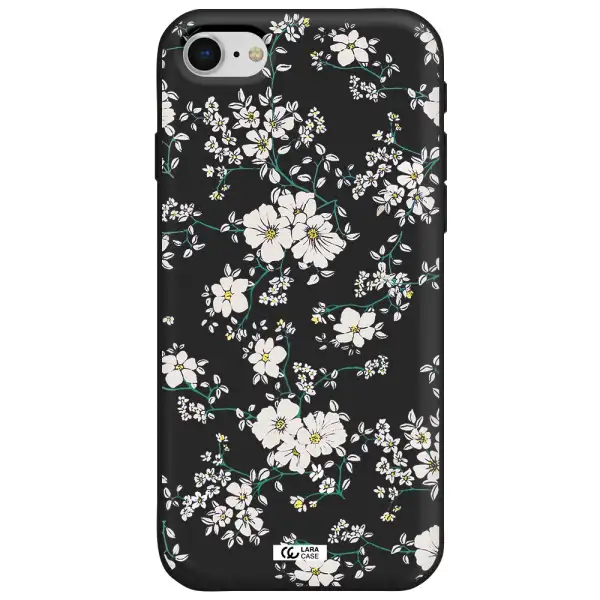 White Flower Apple iPhone se 2020 Silicone black Case