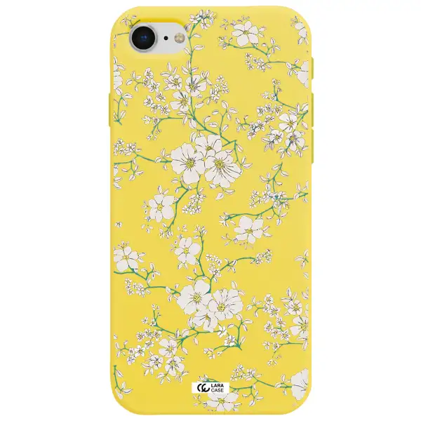 White Flower Apple iPhone se 2020 Silicone canary yellow Case