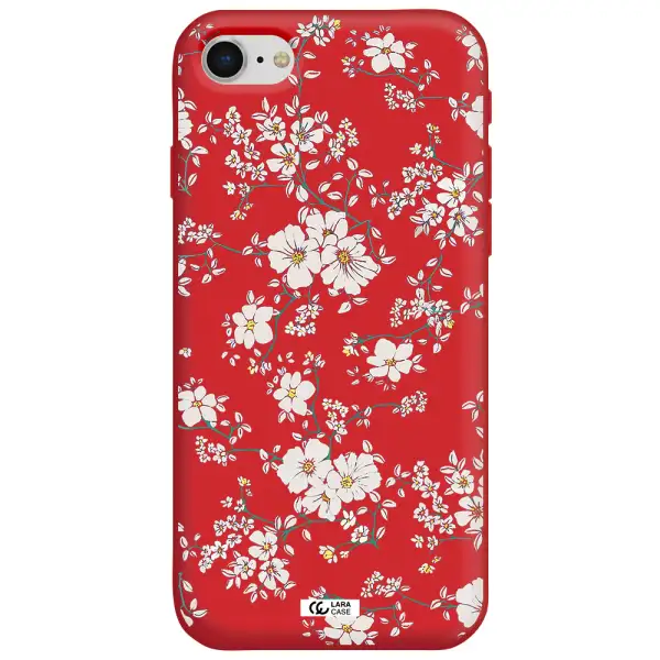 White Flower Apple iPhone se 2020 Silicone Imperial Red Case