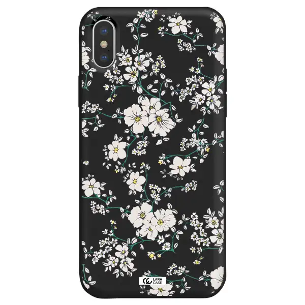 White Flower Apple iPhone X Silicone black Case