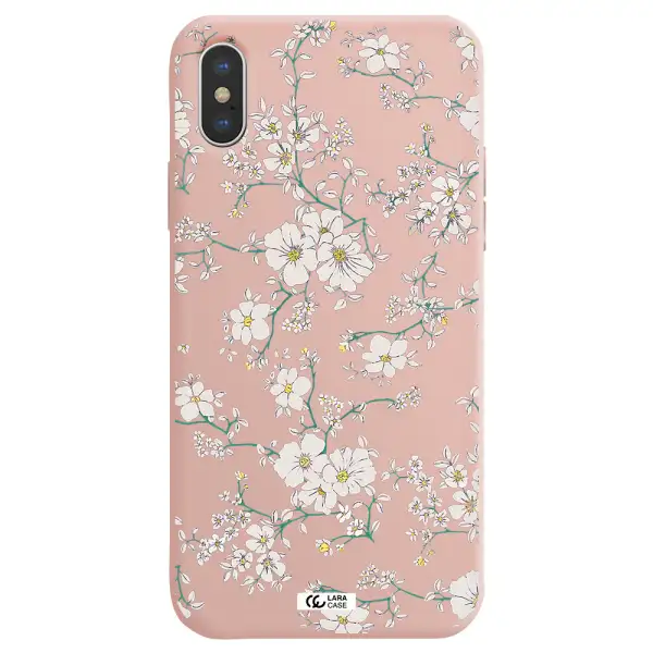 White Flower Apple iPhone XS Silicone pastel pink Case