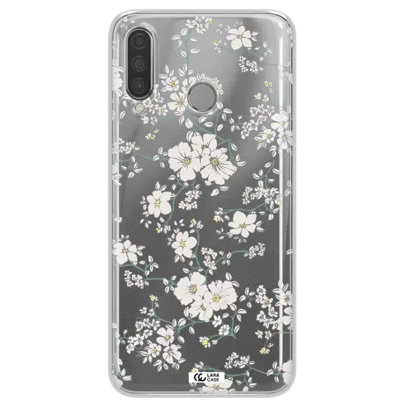 White Flower Huawei P30 Lite Clear TPU Case