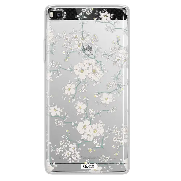 White Flower Huawei P8 Clear TPU Case
