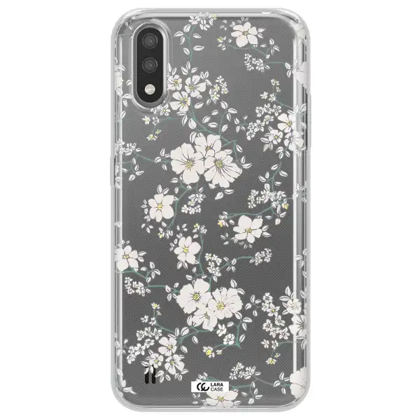 White Flower Samsung A01 Clear TPU Case