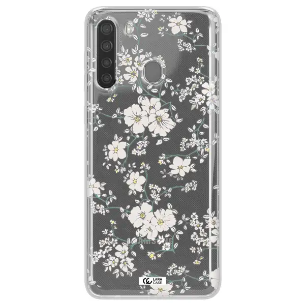 White Flower Samsung A21 Clear TPU Case