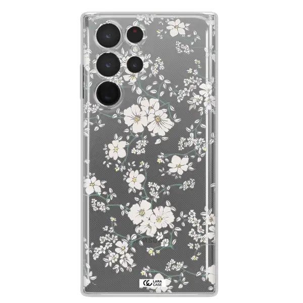 White Flower Samsung S 22 Ultra Clear TPU Case