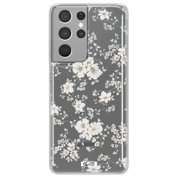 White Flower Samsung S21 Ultra Clear TPU Case