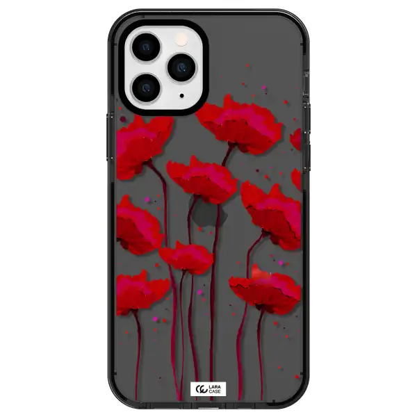 Red Fashion Flower Apple iPhone 11 pro max impact Smoke Black Case