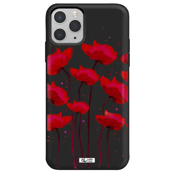 Red Fashion Flower Apple iPhone 11 pro max Silicone black Case
