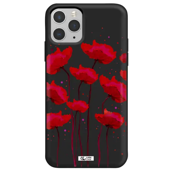 Red Fashion Flower Apple iPhone 11 pro Silicone black Case