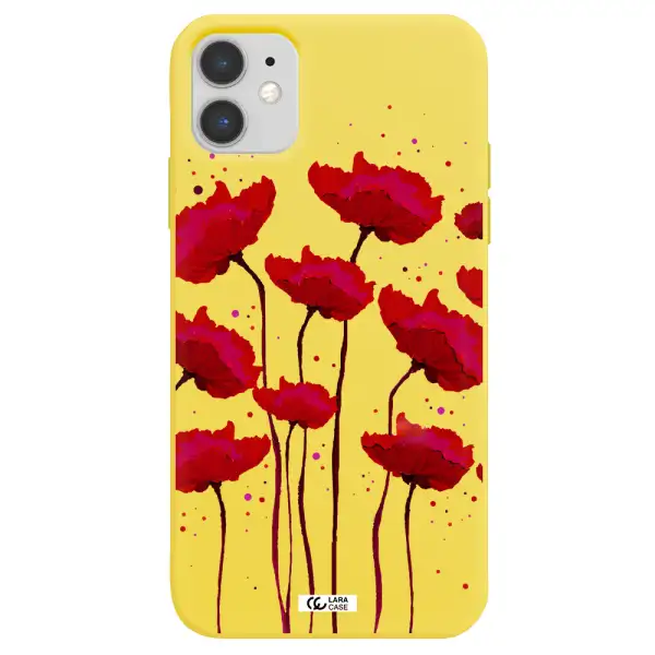 Red Fashion Flower Apple iPhone 11 Silicone canary yellow Case