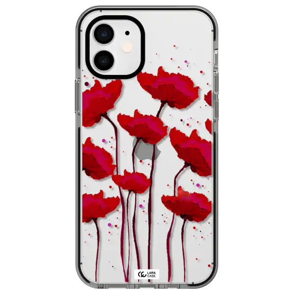 Red Fashion Flower Apple iPhone 12 impact black border Case