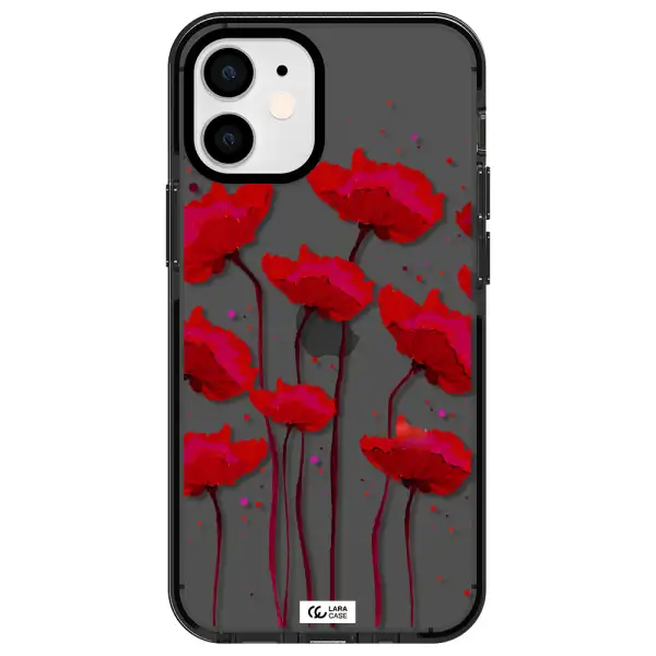 Red Fashion Flower Apple iPhone 12 mini impact Smoke Black Case