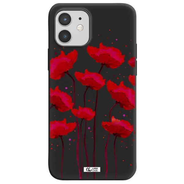 Red Fashion Flower Apple iPhone 12 mini Silicone black Case