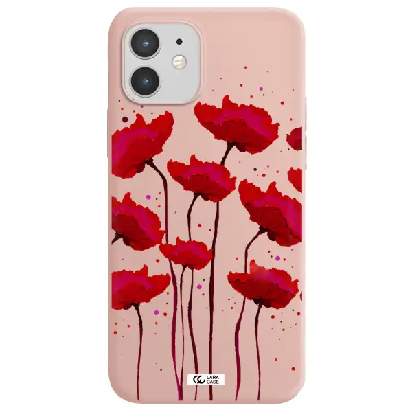 Red Fashion Flower Apple iPhone 12 mini Silicone pastel pink Case