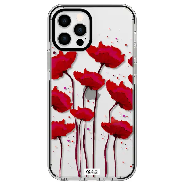 Red Fashion Flower Apple iPhone 12 pro impact black border Case