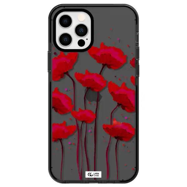 Red Fashion Flower Apple iPhone 12 pro impact Smoke Black Case