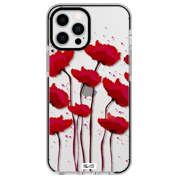 Red Fashion Flower Apple iPhone 12 pro max impact black border Case