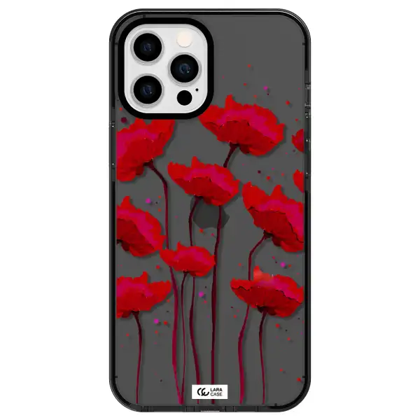 Red Fashion Flower Apple iPhone 12 pro max impact Smoke Black Case