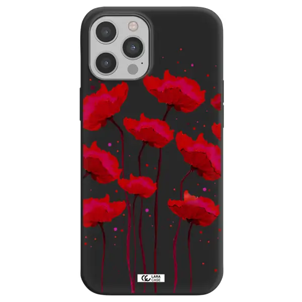 Red Fashion Flower Apple iPhone 12 pro max Silicone black Case