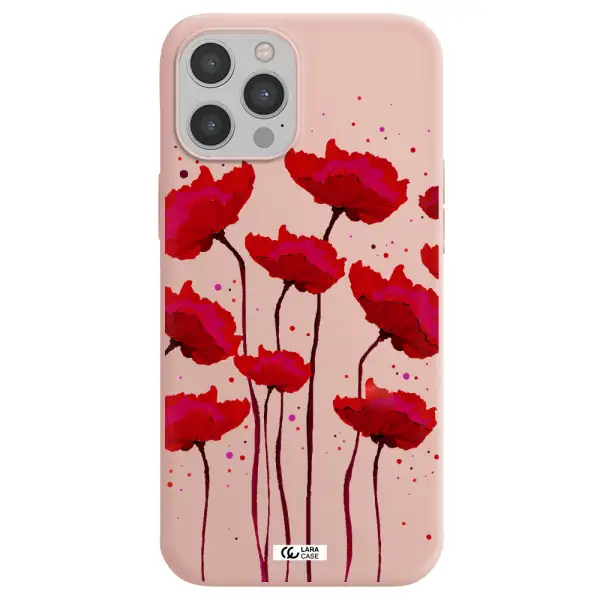 Red Fashion Flower Apple iPhone 12 pro max Silicone pastel pink Case