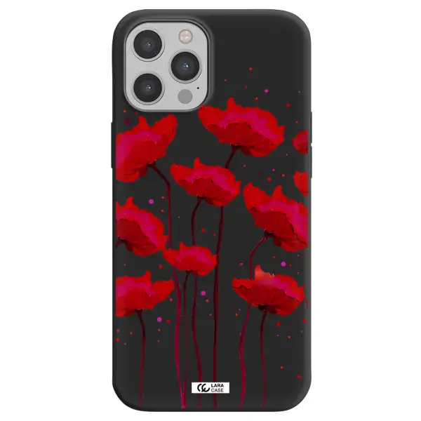 Red Fashion Flower Apple iPhone 12 pro Silicone black Case