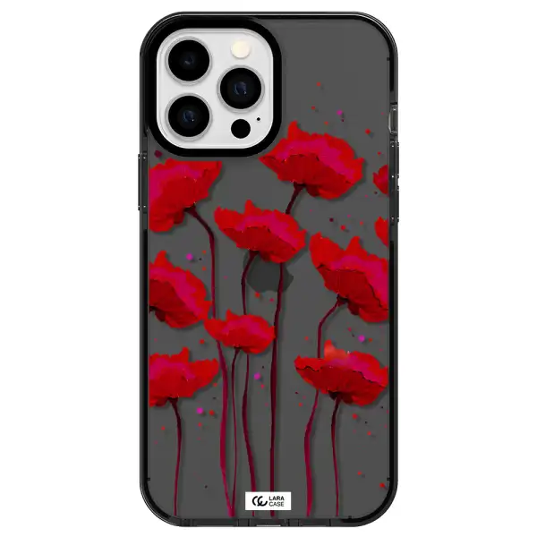 Red Fashion Flower Apple iPhone 13 Pro Max impact Smoke Black Case