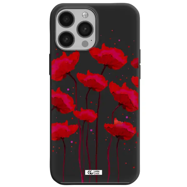 Red Fashion Flower Apple iPhone 13 Pro Max Silicone black Case